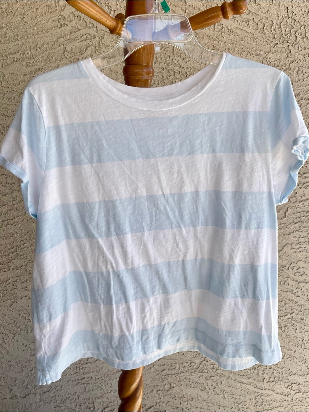 LOFT White and Light Blue Horizontal Stripe Tee